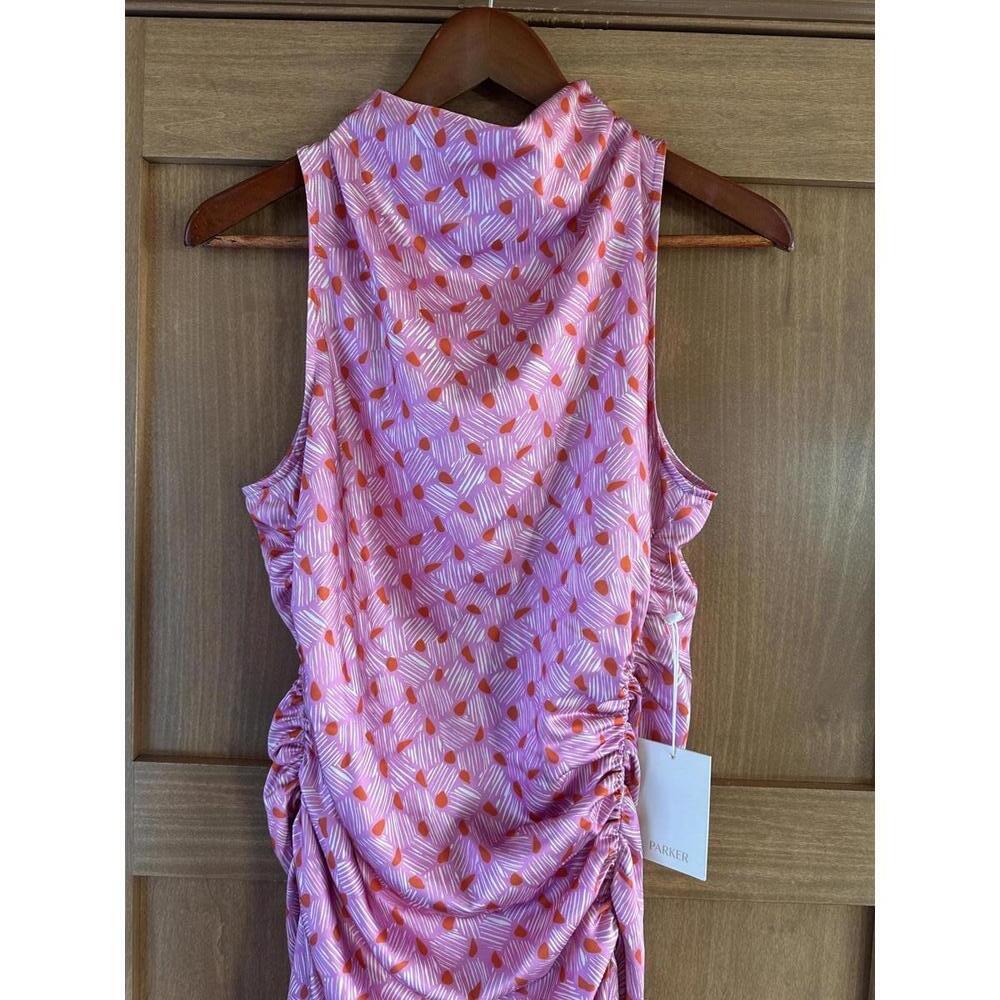 NWT Parker The Ayla Ruched Mock-Neck Satin Midi Dress in Cashmere Rose Women’s 8 - Picture 12 of 15